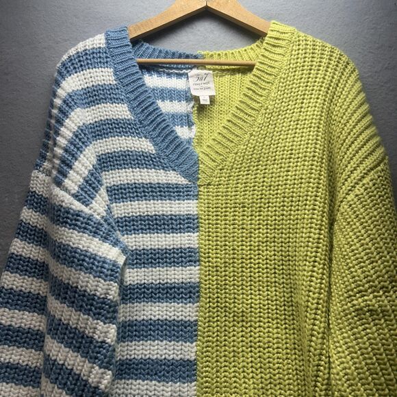 Cinq a Sept Tous Les Jours Sweater Womens Small Blue Green Indie V Neck‎ Grunge - Picture 2 of 11